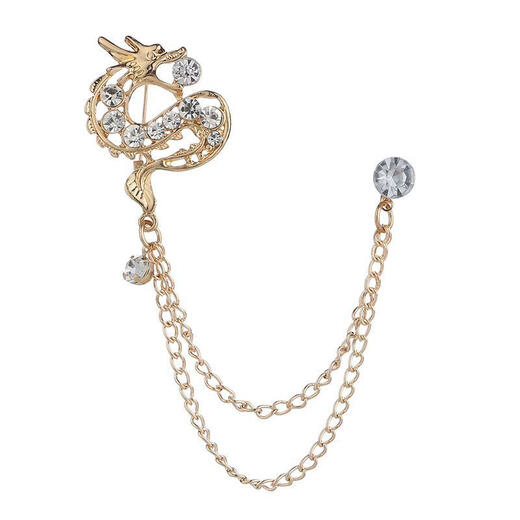 Nianfu Chinese style fashionable men's suit brooch set with diamonds Chinese dragon chain tassel collar pin dress accessories for wife gold