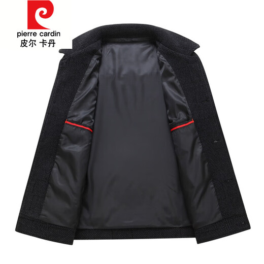 Pierre Cardin autumn and winter wool jacket for middle-aged and elderly men with lapel business casual woolen jacket short dad outfit dark gray 185/2XL recommended 150-165Jin Jin equals 0.5 kg