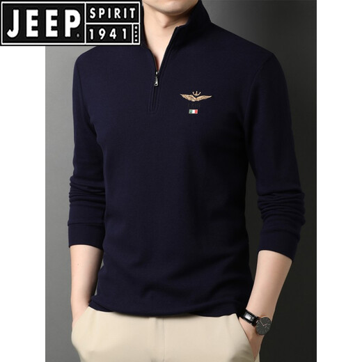 Jeep Spirit Herren-Langarm T-Shirt Herren Frühling und Herbst halbhoher Hals reines Baumwollbasis-Hemd mittleren Alters im mittleren Alter von Männern Polo-Hemd T-Shirt Men 6625 Grau (hinzugefügte Samt verdickte) 165/s