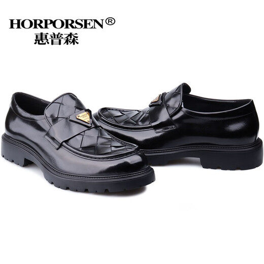 
HORPORSEN/Italian cowhide loafers men's lightweight and comfortable genuine leather men's shoes one foot to sport business casual leather shoes trend black [item number L9910-11-BX1] 40 [Europe size, one size larger]