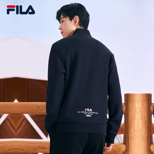 
FILA official men's knitted casual zipper jacket top autumn and winter stand collar business men's commuting jacket Legendary blue-NV XL 180/100A