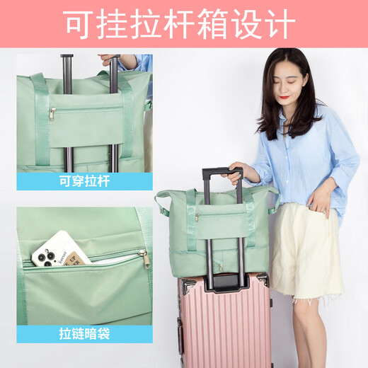 Kamika large capacity hand-held travel bag for women's luggage bag short-term travel bag for delivery bag shoulder travel bag folding duffel bag gray-green 36L expandable capacity