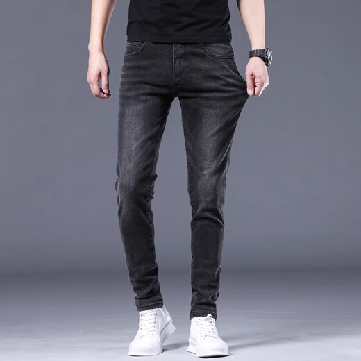 Canelin Kiskha jeans men's spring and autumn trendy brand elastic slim feet straight trousers business trend men's casual long pants men 1049 grey 28