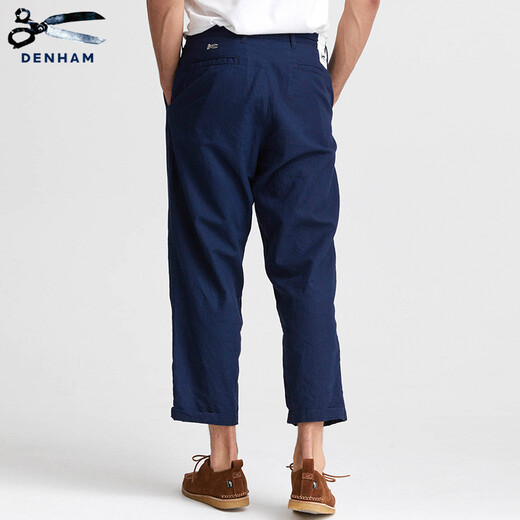 DENHAM men's new retro trendy fashion simple blue cotton linen blend cropped pants loose men's pants casual carrot pants BLUE M 170/74A