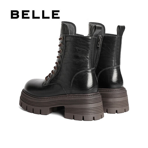 Belle (Belle) Botas de mil capas Fashion Retro Martin Boots Mujeres Hombres espesas Botas cortas B2303DZ4 Black-Fleece 37 (235 mm)