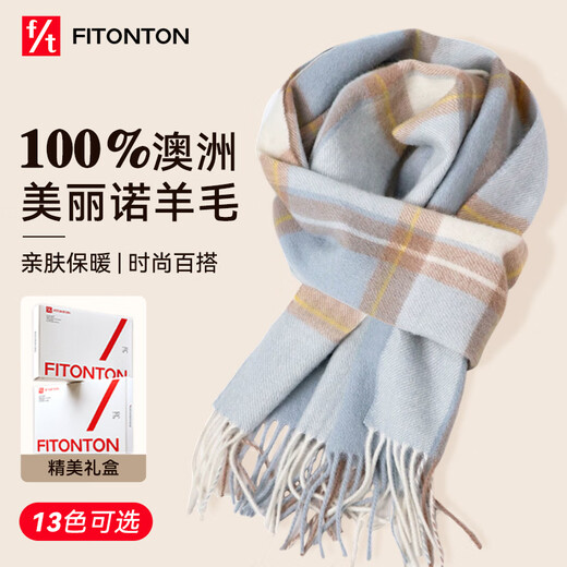 FitonTon pure wool scarf women's winter warm plaid women's shawl thickened scarf for girls Christmas birthday gift