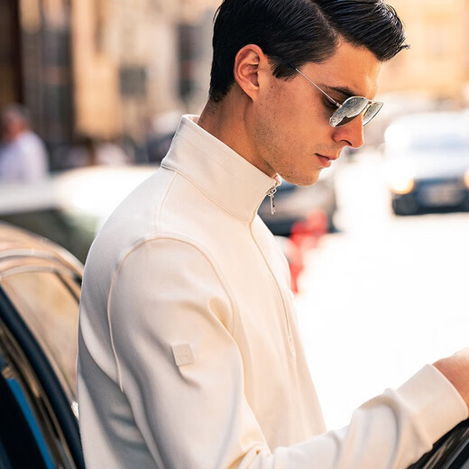 
Mr. Cloth zipper half high neck thickened cotton spring and autumn sweatshirt men's new long-sleeved T-shirt European and American style YS12176 Ivory white M (170)