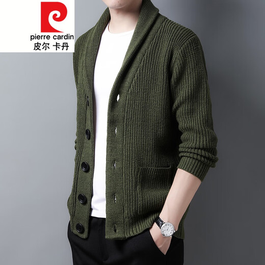 皮尔卡丹（pierre cardin）开衫毛衣男外套秋冬季大码青果领宽松休闲羊毛针织衫春装针织衫毛 FMS-2531-绿色 M