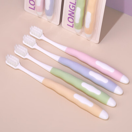 Langlijie cotton velvet and soft adult soft-bristle toothbrush, dense soft bristles, light waxy feel, elegant non-slip, deep oral cleansing, 4-pack