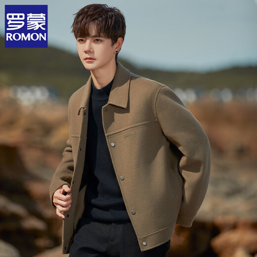 ROMON double-sided woolen woolen coat jacket men's short Korean style autumn and winter new men's high-end casual windbreaker jacket black XL