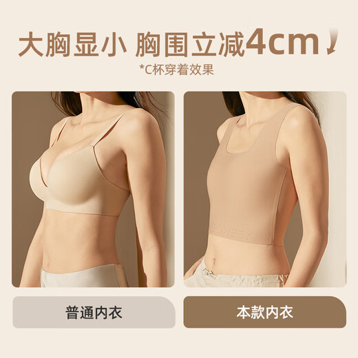 幸棉秀场同款文胸显瘦神器显小无感薄背显瘦超薄无痕束胸纸片人内衣 肤色 M (方领75A-E)