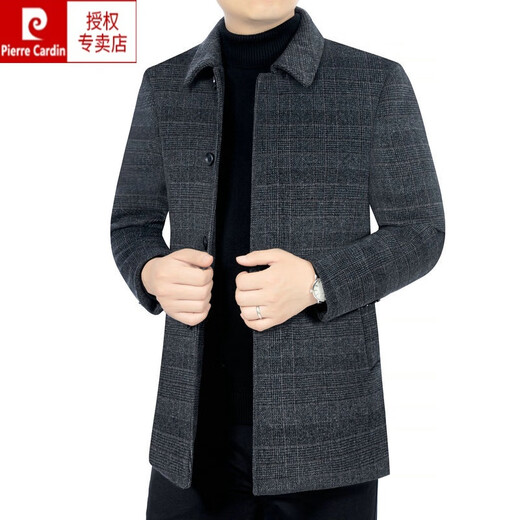 Pier Cardin High-End-Wolle Wolljacke für Männer mitten im Herbst und Winter und samtdickte Jacke mit mittlerer Länge für Daddy Wollmantel Blaugrau 180/XL