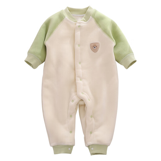 小三月婴儿冬季加厚连体衣宝宝保暖长袖哈衣儿童加绒加棉衣新生儿外出服 AL102小熊咖 胸标随机发 80cm 建议16-20斤