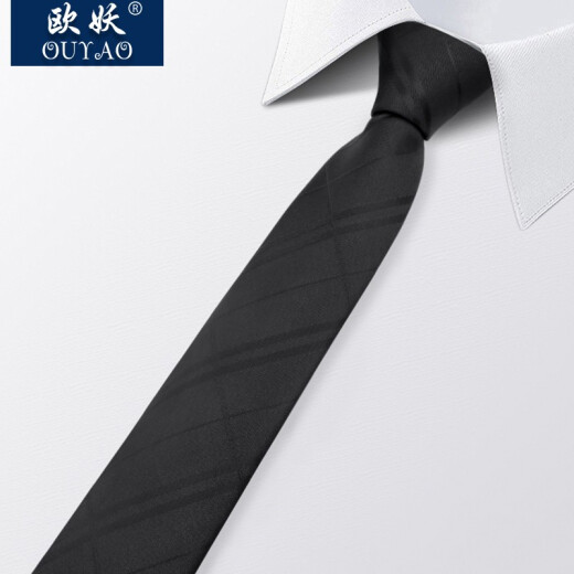 Ouyao's new casual tie for men, Korean style, wedding, work, narrow version, 6cm black striped plaid small tie gift box with trendy black stripes