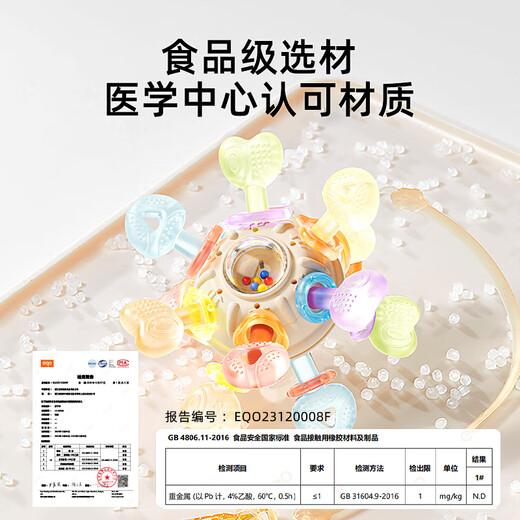 Xulin Japan Manhattan Hand Ball Baby Silicone Teether Teething Stick Baby Chew Toy Anti-eating Lalale-yellow 6-point teether-suction cup fixation-pulling rope