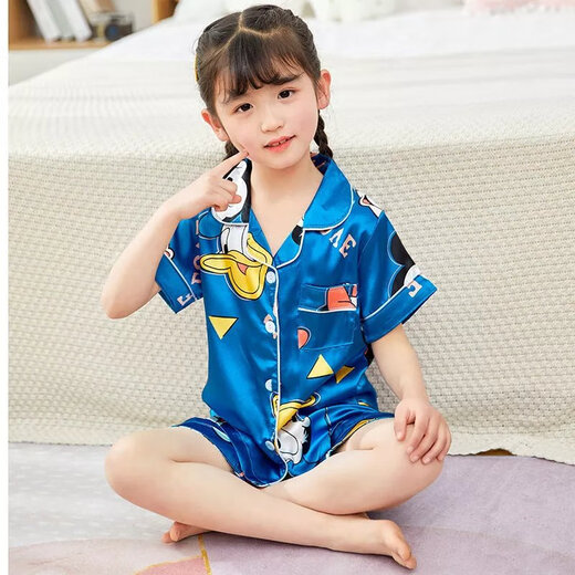 Disney Sommer kurzärmelige Kinder-Pyjamas Eisseide Dünne Sommerjunge Seiden kleines Mädchen Baby Cartoon Home Anzug 679 Junge 170 Größe 8 Empfohlene Höhe 90-105 cm