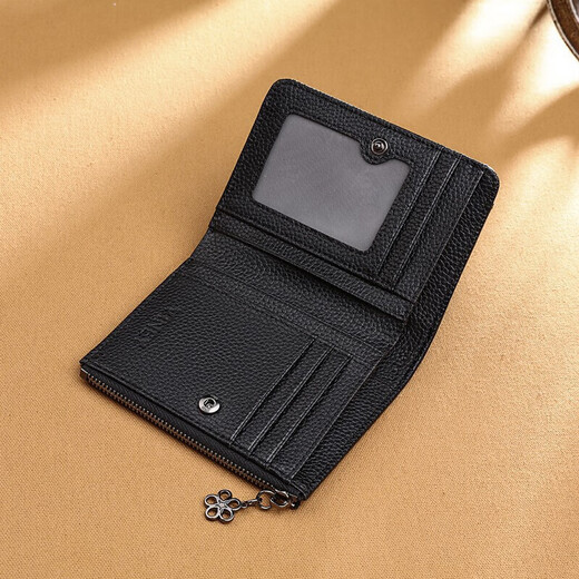 viney first-layer cowhide women's wallet short folding zipper coin purse multi-card slot multi-functional wallet card holder document bag