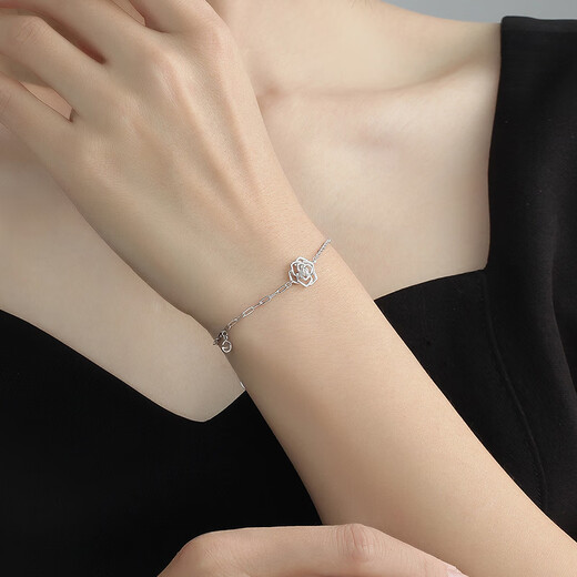Ming brand jewelry platinum Pt950 white gold rose life bracelet gift for women BFK0047 about 16+2.5 cm about 3.34 grams