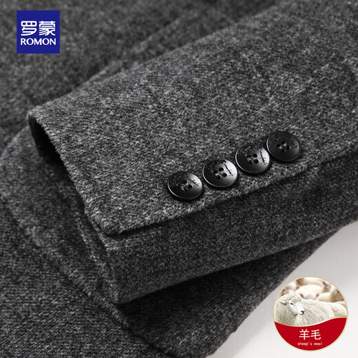 Romon Wool Suit Men's Korean Slim Casual Suit Jacket Men's Autumn and Winter Thick Youth and Middle-aged Solid Color Business Light Luxury Double-sided Woolen Single Suit Men's Gray 175