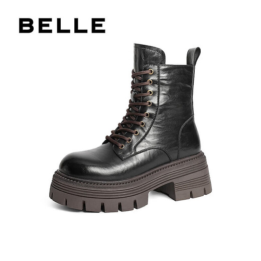 Belle (Belle) Botas de mil capas Fashion Retro Martin Boots Mujeres Hombres espesas Botas cortas B2303DZ4 Black-Fleece 37 (235 mm)