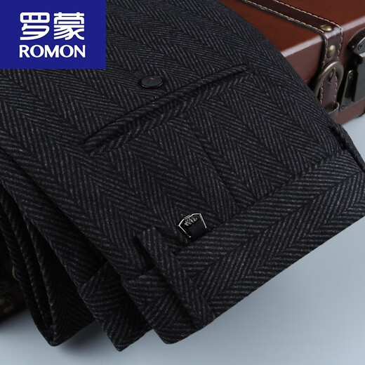 Pantalones casuales de hombres de Romon Menores de otoño e invierno Pantalones altos de la cintura alta delgada pantalones informales delgados con patas rectas de lana de lana Men B9905 Loose Versión 28 (2 pies 1)