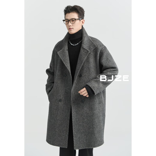 Earl Dübel Fixierte Wolle gemischt doppelseitig Wollmantel für Männer mittelgroß 2024 Herbst und Winter einfacher Pendler-Wollmantel High-End Grey XL (180)