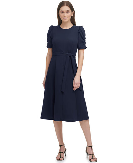 DKNY Women's Crew Neck Scuba Crepe Dress Navy 4