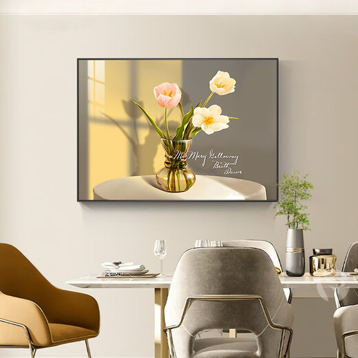 Mo style restaurant decoration painting modern minimalist dining room banner hanging painting light luxury dining room background wall kitchen mural no punching three meals four seasons 70*50cm crystal porcelain