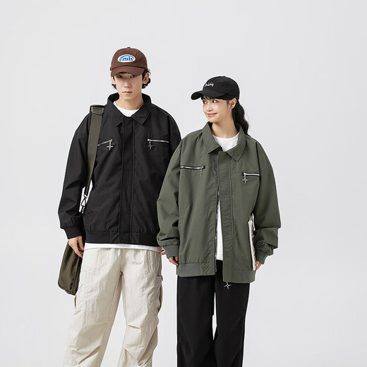 Dingfengbaoluo American high street jacket men's autumn and winter trendy brand loose lapel jacket casual top YM9952 black L