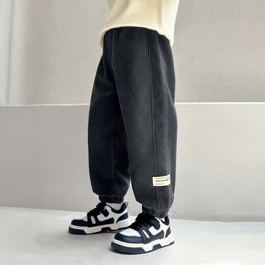 Zuoxi Boys' Velvet Pants Casual Pants 2025 New Children's One-piece Velvet Corduroy Trousers Trendy Gray 150