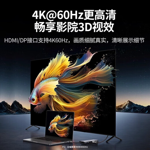 绿联Type-C扩展坞USB-C转HDMI/VGA/DP转换器雷电4拓展坞雷电3分线器HUB适用MacBook笔记本电脑iPad平板 【9口】四屏异显HDMI+DP+VGA 15602