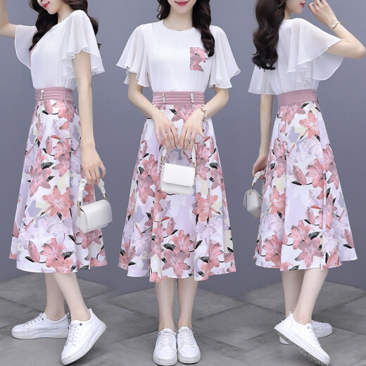 
Pure skirt summer chiffon dress 2023 summer new women's clothing temperament French slimming waist-hugging suit trend 9767 blue L