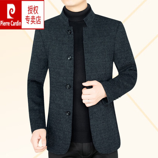 皮尔卡丹（pierre cardin）春秋男士羊毛呢中年外套男夹克商务休闲立领毛呢爸爸短款 黑灰 M 170(100~120斤)