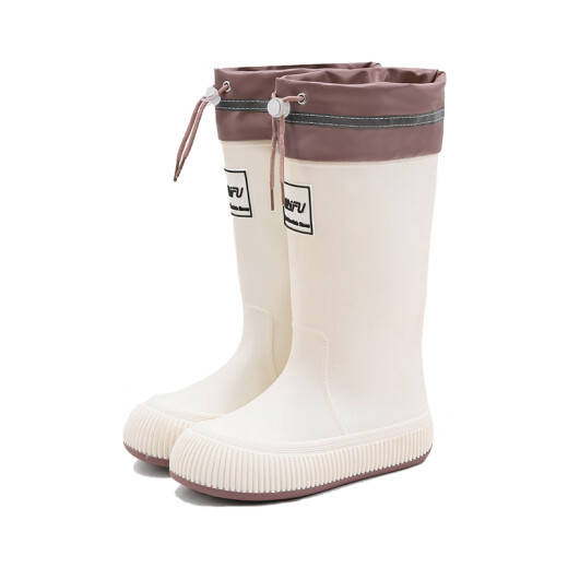 DG/DU-Regenstiefel für Frauen 2025 Neue, wasserdichte Regenstiefel mit hochrösten, nicht rutschfesten Regenstiefeln plus Samt lang rutschfeste Wasserschuhe modische studentische Weichstiefel mit Weichstiefeln [wasserdichte Mundstil-wasserdichtes Nicht-Schlupf] Weiß 38/39 [Größe kleiner Größe]