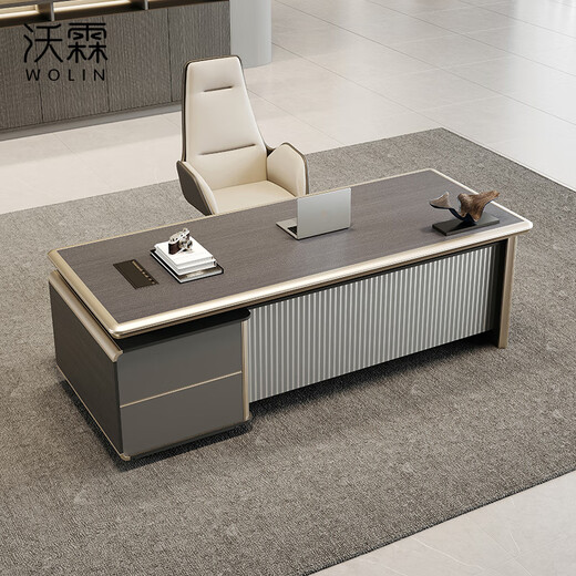 Wolin E0 level light luxury boss table office desk and chair combination modern single supervisor manager office table president small desk 1.6 meters boss table aluminum alloy edge regular