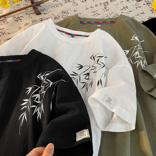 ZHIWEI NEUER CHINE CHINESS-STYLE Kurzärärmig T-Shirt für Herren Sommer neue Baumwoll- und Leinen Nischenmarke Lose halbärmelige T-Shirt T3524 Aprikosenfarbe 2xl [Empfohlen 140-160jin [Jin gleich 0,5 kg]]