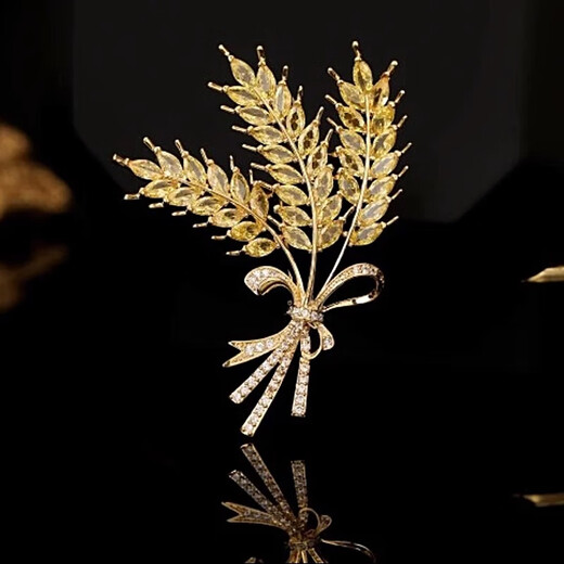 Core luxury golden wheat ear brooch, high-end women's design, 2025 new suit jacket accessories, trendy barley corsage brooch, autumn harvest wheat ear brooch