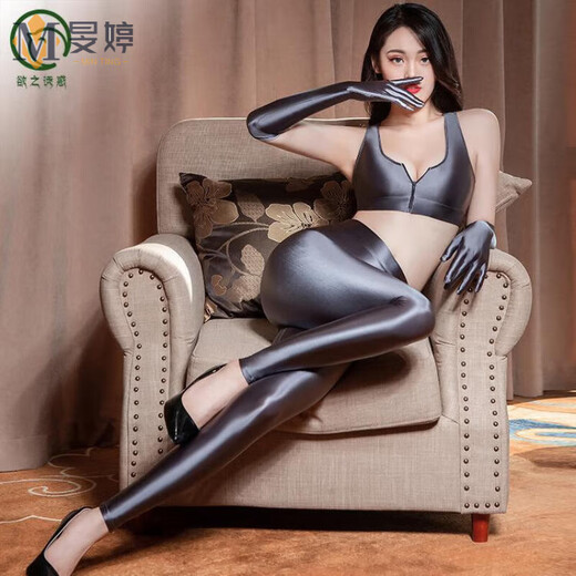 Min Ting Sexy Female Couple Couple Pajamas Revealing Groove Pants Oily High-Elastic Leather Yoga Pants Female Camel Toe Leather Pink One Size