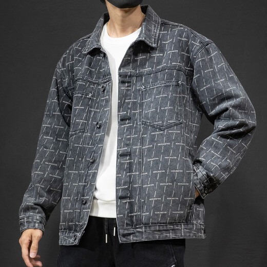 
Back-detect denim jacket men's loose autumn and winter work jacket men's casual top men's fashionable denim jacket cardigan jacket 6908 gray [spring and autumn style] M (110-130Jin [Jin equals 0.5 kg])