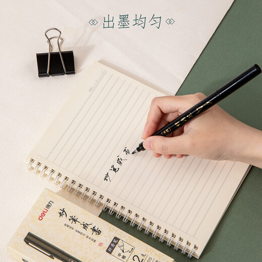 Deli (deli) black medium regular script fine pen beautiful pen calligraphy practice pen soft pen signature student adult calligraphy practice pen school gift 12 pieces/box school stationery