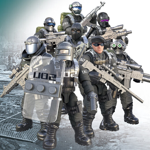 CM military building block simulation special police soldier doll joint movable military figure set model kid assembly toy XJ-9921 World War II soldier 8 dolls + weapons