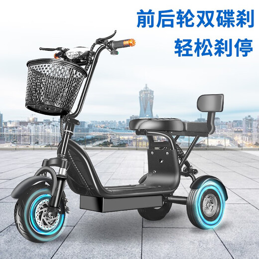 Biwit Electric Tricycle Small Leisure Folding Adult Lady Elderly Pickup Children Battery Car Scooter New Generation Knight Black Remote Start 48V12A Lead Battery 100 Miles/Double Brake Shock Absorption