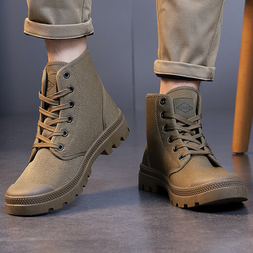 Gebiao Spring and Autumn Waterproof Martin Boots Middle Top Men's Shoes Board Shoes Canvas Shoes Sports Korean Style Fashion Versatile Casual Workwear Shoes Khaki 39