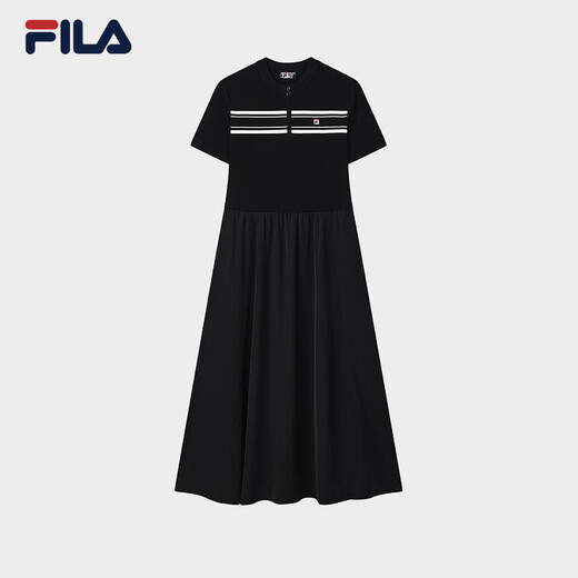 Fila Offizielles Frauenkleid 2025 Sommer Neue Mode lässig einfache schlanke kurzärmelige Rock, Black-Bk S 160/80A/S