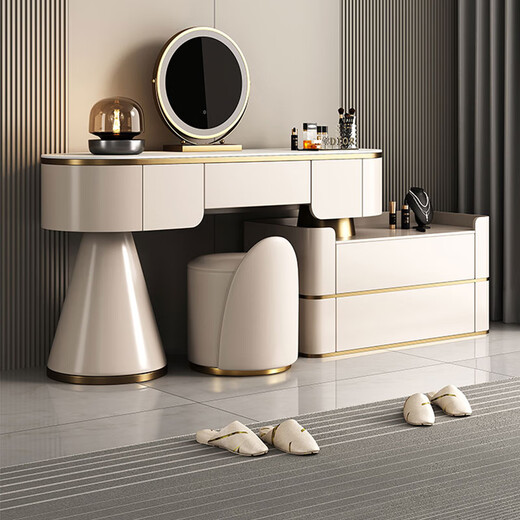 JIANGJIXUAN solid wood master bedroom dressing table storage cabinet integrated modern simple internet celebrity designer slate light luxury Italian style dressing table 1.2 meters dressing table + 80 cupboard (comes with dressing stool)
