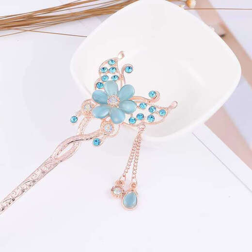 Yanxiang Children's Ancient Style Hairpin Classical Hairpin Palace Retro Hairpin Diamond Tassel Step Shaking Hairpin Hair Accessories Hanfu Pink Twin Flowers