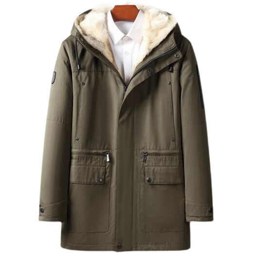 
NLMN mid-length parka overcoming men's winter [Fur integrated] Coyote fur inner liner coat leather fur coat men's military green wolf fur inner liner cashmere sleeves 2XL (135Jin[Jin equals 0.5 kg]-150Jin[Jin equals 0.5 kg])