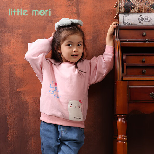 
little mori little forest girls sweatshirt autumn puff sleeve round neck top cartoon cat off white 120 cm/6 years old