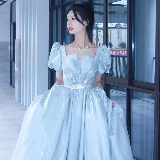 Li Baixin Blue Evening Dress Vocal Art Test Bel Canto Solo Performance Runaway Princess Style Adult Ceremony Dress Skirt Female Host Blue M