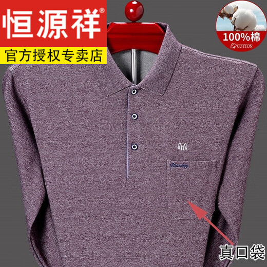 恒源祥纯棉长袖t恤男春秋冬季加绒翻领polo打底衫中老年爸爸真口袋上衣 NZC1098*T938 灰色 165/M【建议95-120斤】
